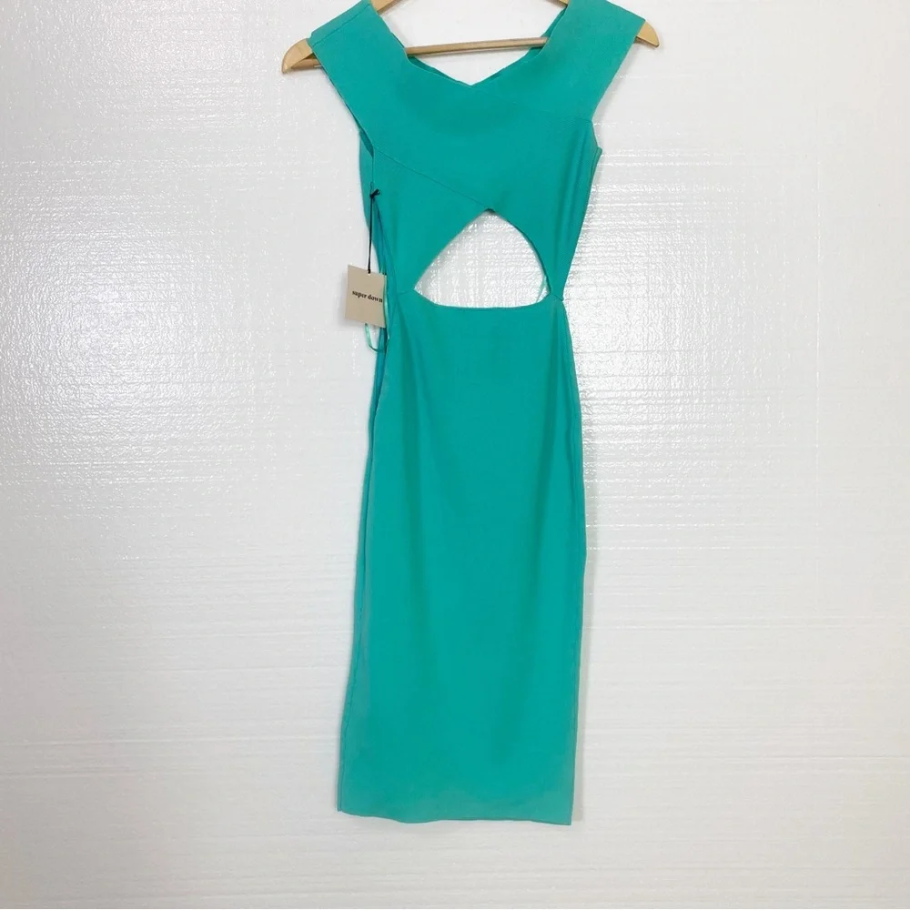 Superdown Dress Waist Cut out Rayon Spandex NWT Side Zipped Green Size Small - Picture 4 of 11